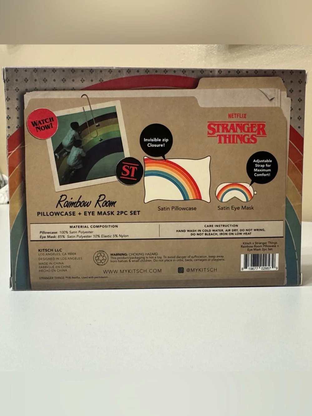Kitsch x Netflix Stranger Things Rainbow Room Pillowcase + Eye Mask 2-Piece Set